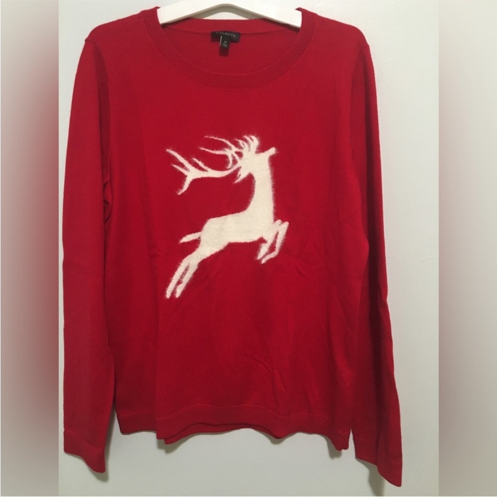 Talbots Red Sweater Christmas Deer Sz Small Holiday